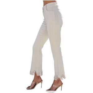 FRINGE HEM STRETCH FLARE PANTS 67108-67018-STONE-2 Medium